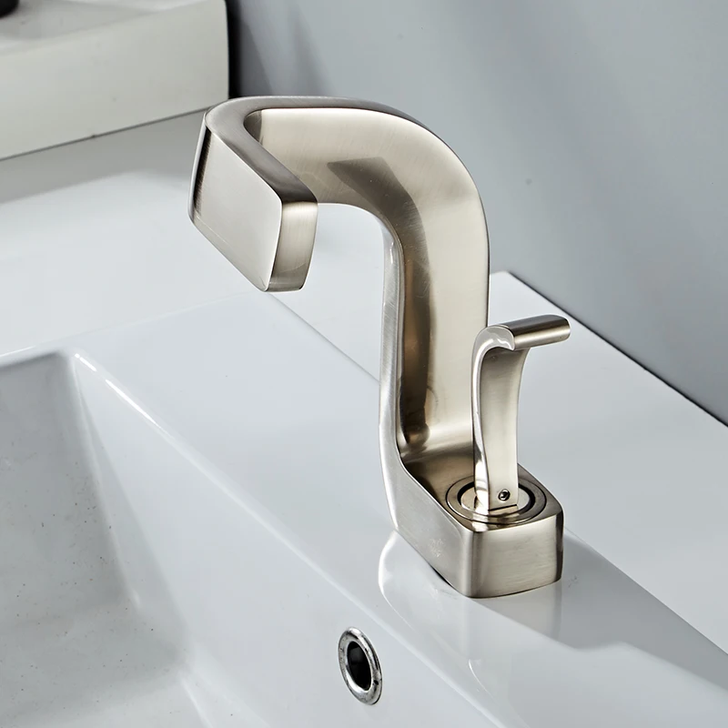 Description Picture 5 of itemBrushed Luxury Washbasin Faucet Bathroom Deck Mounted Waterfall Hot Cold Water Sink Mixer Tap Modern Creative Design Brass Crane