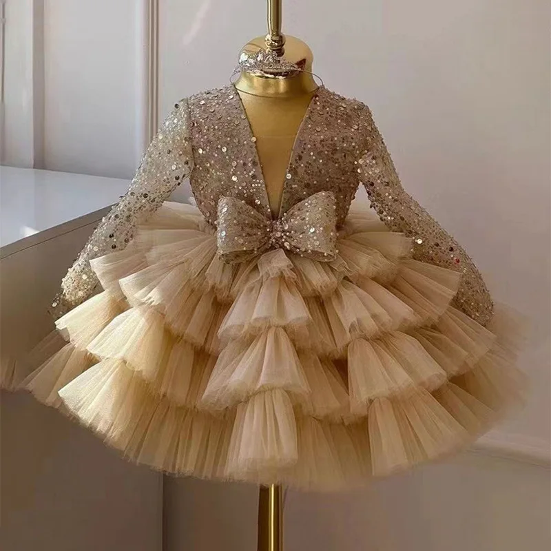 

Spanish Vintage Lolita Princess Ball Gown Bow Sleeveless Design Infant Birthday Christening Dresses For Girl Easter Eid