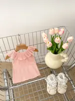 2024 Summer New Girls Candy Color Sweet Baby Tank Top Lotus Leaf Collar Vest Toddler Outwear Tops 5