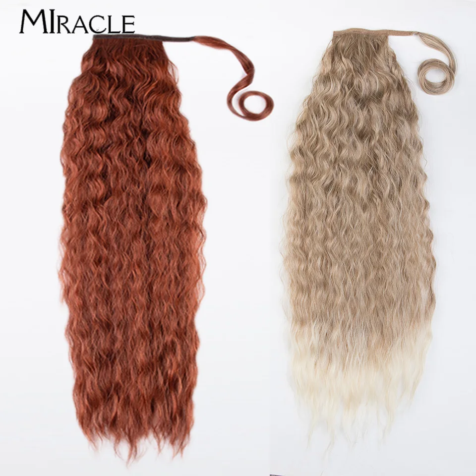 MIRACLE Afro Curly Hair Extensions 30 Inch Synthetic Hair Ponytail Wrap Around PonyTail Fake Hair Horsetail Hairpiece