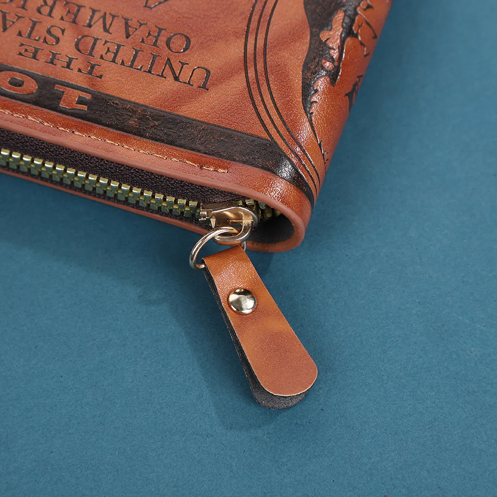 Retro Men's Short Wallet Ultra-Light Zipper Coin Purse Us Dollar Printed Wallet Portable Coin Purse Money Pouch
