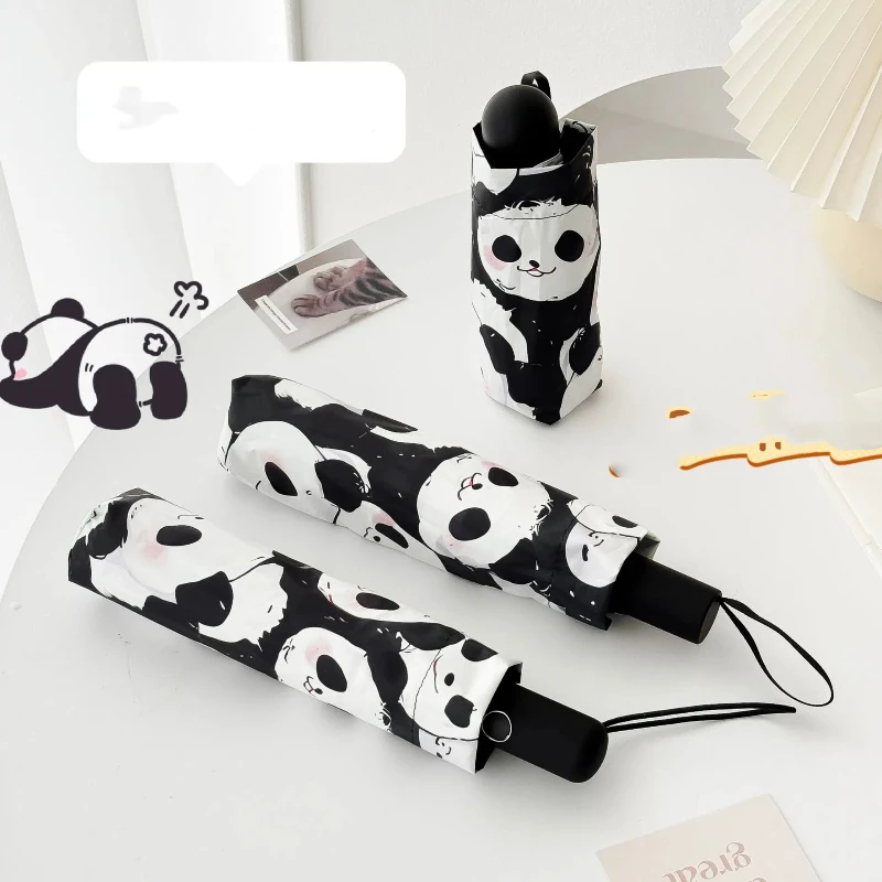 Cute Panda Umbrella Children's Umbrella Automatic Mini Folding Vinyl Protection Tiny Lightweight Household Merchandises