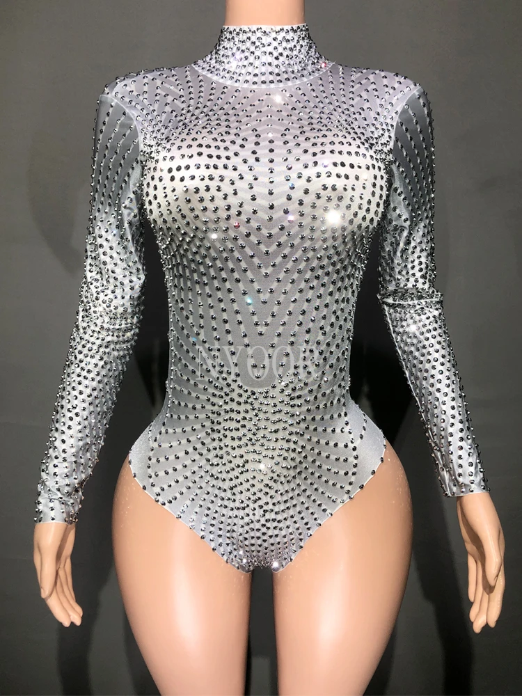 Sequin Jumpsuit Bodysuit Sparkling Dance Costume Drag Leotard Catsuit Shoulder Pads Nina