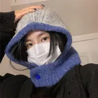 Women Knitted Hat Balaclava Winter Thicken Warm  Anti-Pilling Beanie Ladies Windproof Earflaps Scarf Hat Adult Casual Plush Caps 1