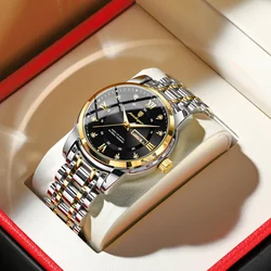 Luxury Men's Waterproof Stainless Steel Quartz Watch with Date and Week Display (Gold Black)