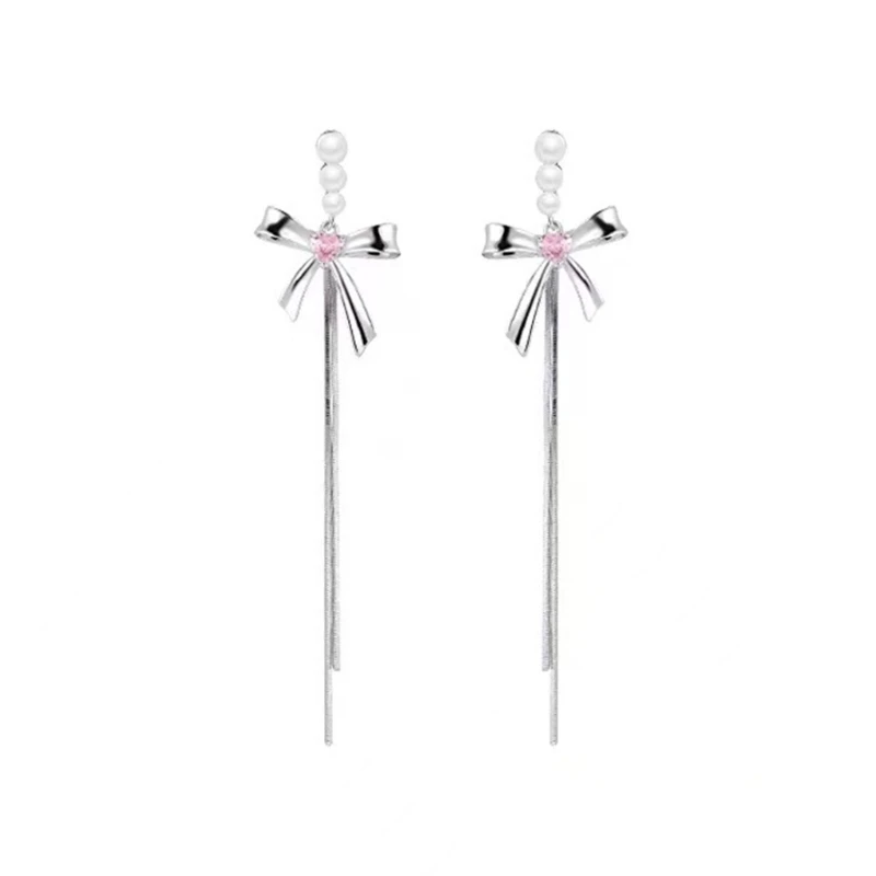 

E0BF Bowknot Earrings Stylish Dangle Earings Bowknot Ear Pendants Ear Jewelry Ear Drop Alloy Material Gift for Girls