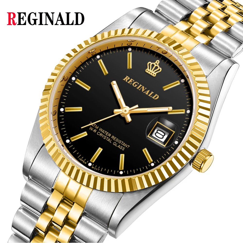 

REGINALD Top Brand Watch Men Luxury Diamond Watches 316L Stainless Steel Auto Date Quartz Wristwatches Men Reloj Hombre