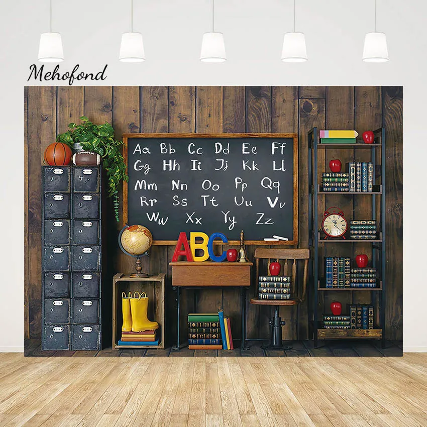 

Mehofond Photography Backdrop Books Student Portrait Alphabet ABC Back To School Wooden Board Background Photozone Studio Props