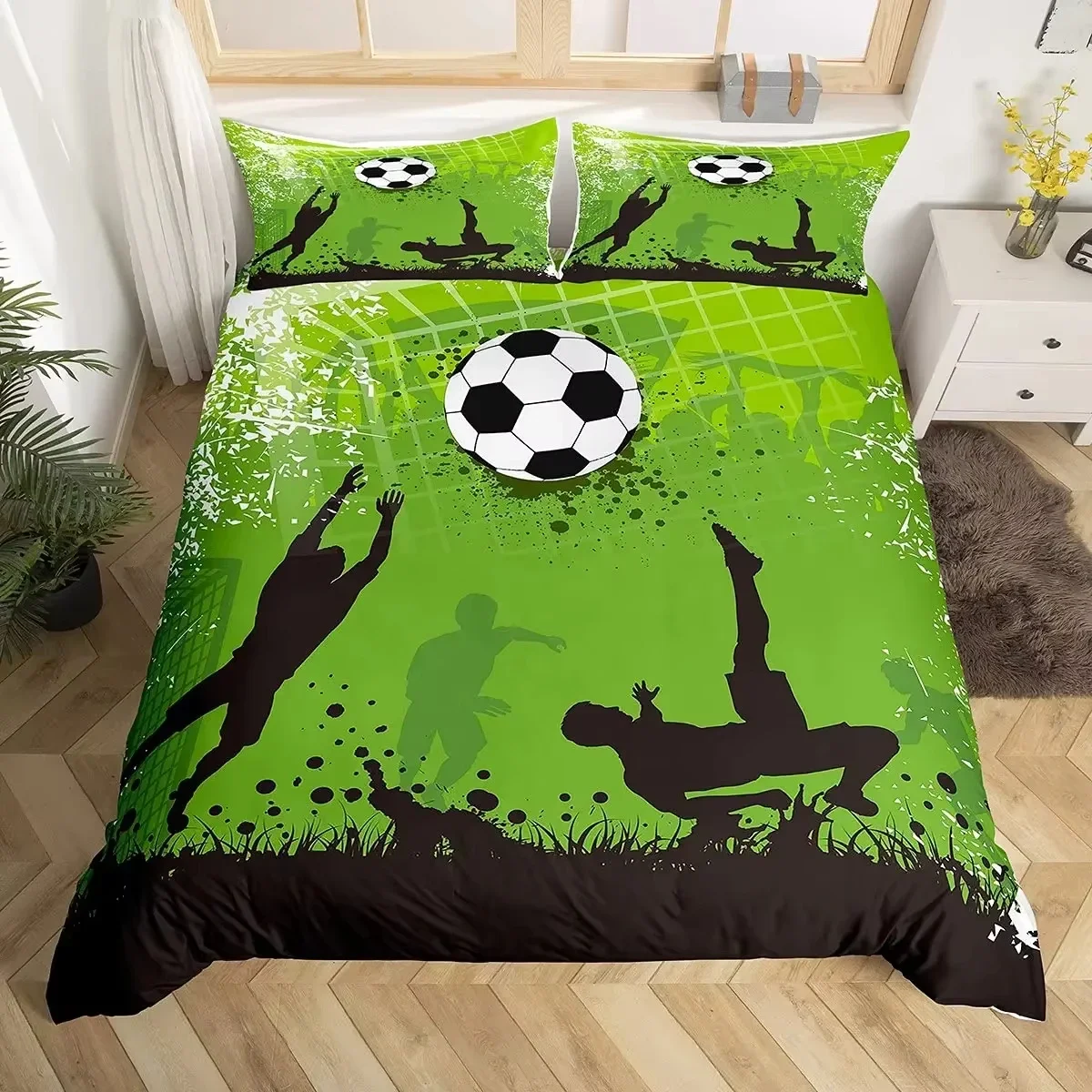 American Football Duvet Cover Set Full Size Sports Games Bedding Set Soccer Field Comforter Cover for Boys Teens Quilt Covers