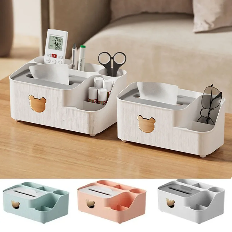 

Multi-functional Tissue Storage Box Plastic Multi Compartments Organizer Box Decorative Home Desktop Tissue Storage Boxes