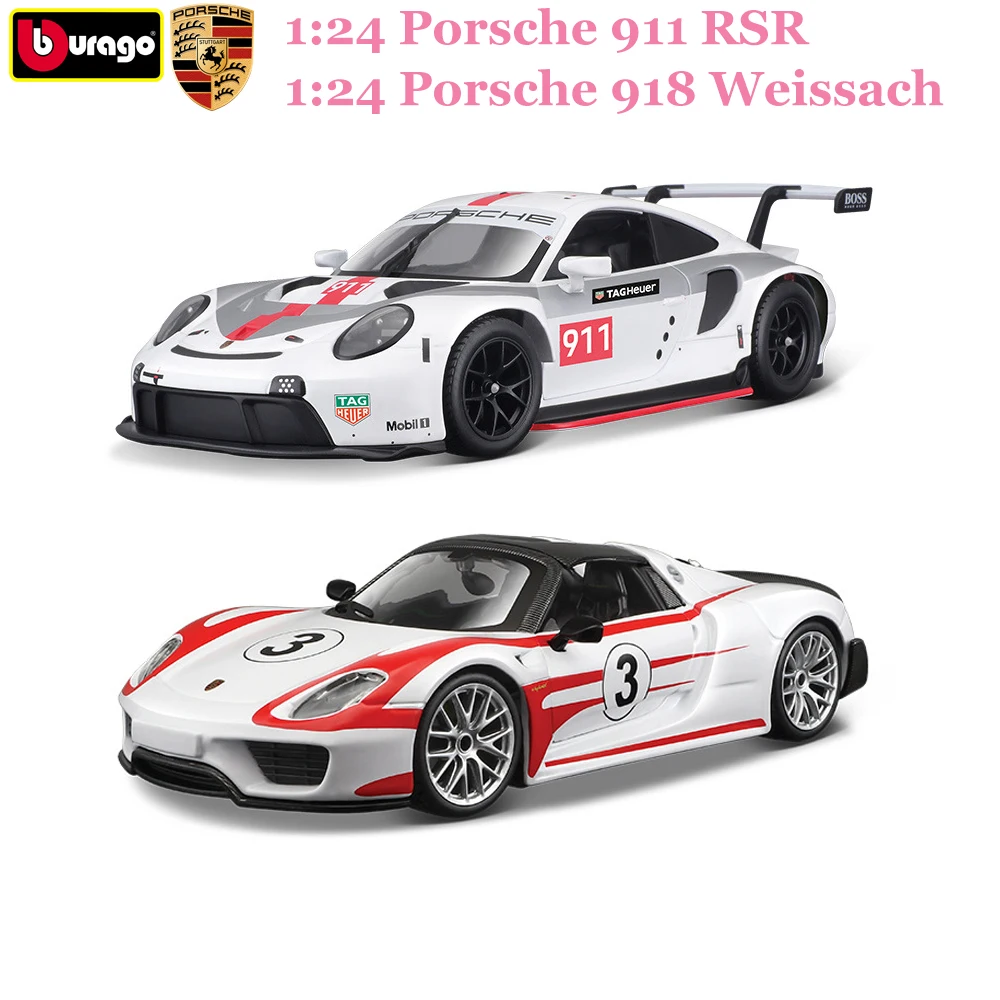 Bburago Porsche 911 RSR 918 Weissach Sportcars 1:24 Alloy Diecast Model Car Collection Gifts For Adults Children bburago 1 43 bugatti bolide cars model alloy luxury vehicle diecast pull back cars toy collection gift for adults children