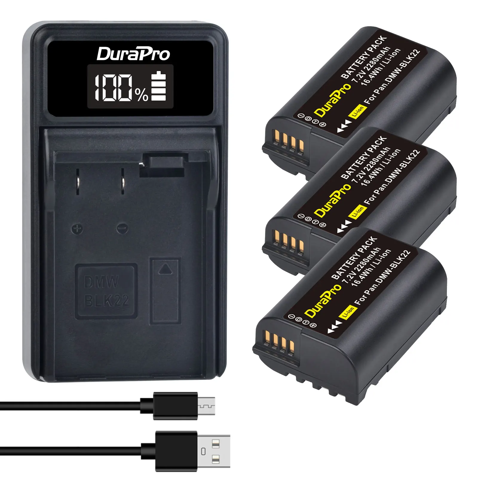 Durapro 2280Mah Dmw-Blk22 Blk22 Batteria + Caricatore Usb Led Per Fotocamera Panasonic Lumix Dc-S5 Dc-S5K Gh5 Gh5 Mark Ii