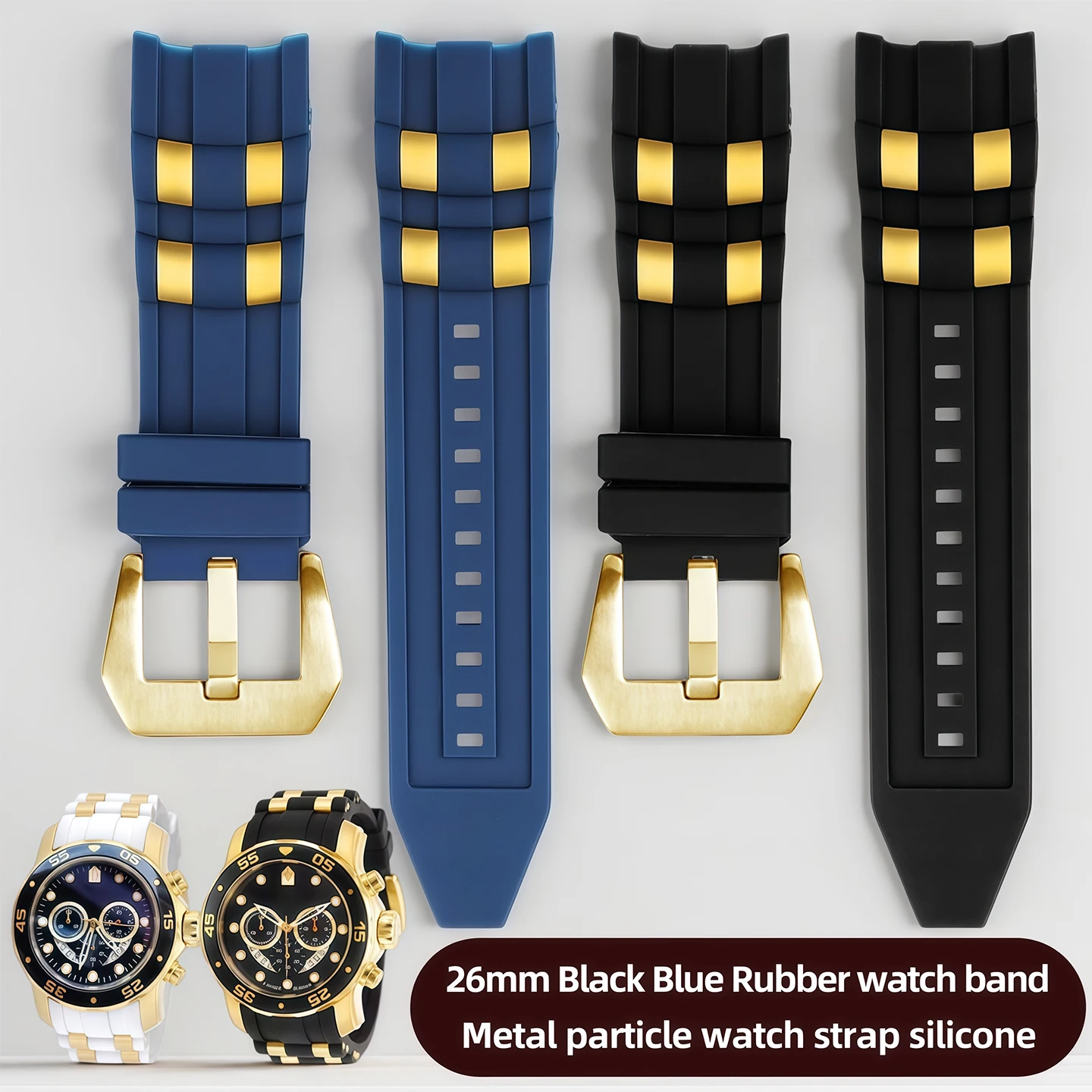 Black and Blue Rubber Sport Wristband - 26mm Silicone Watchband