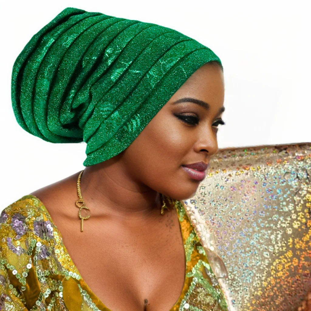 Elegant Glitter Pleated Turban Cap for Women: Stylish Head Wrap and Headpiece