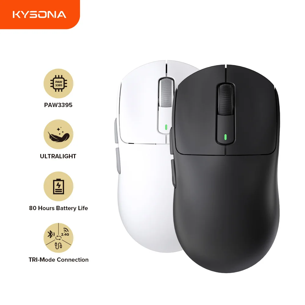 

KYSONA Bluetooth 2.4G Tri-Mode lightweight Mouse E-sports game Rechargeable Mute Button Wireless Mice For Tablet Laptop PC