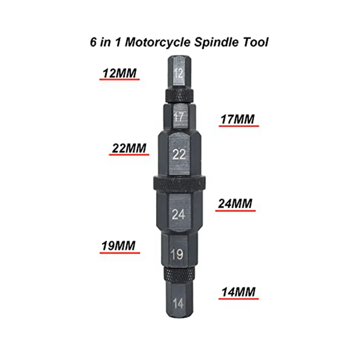 Motorcycle Axle Tool Hex Axle Tool Motorcycle Front Axle Wheel 12 14 17 19 22 24mm 6 in 1 Motorcycle Spindle Socket Adapter Tool 3/8 Inch