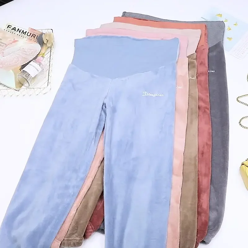 Winter Thickening Pregnancy Pants Maternity Leggings With Velvet Clothes For Pregnant Women Adjustable Elastic Warm Trousers 3