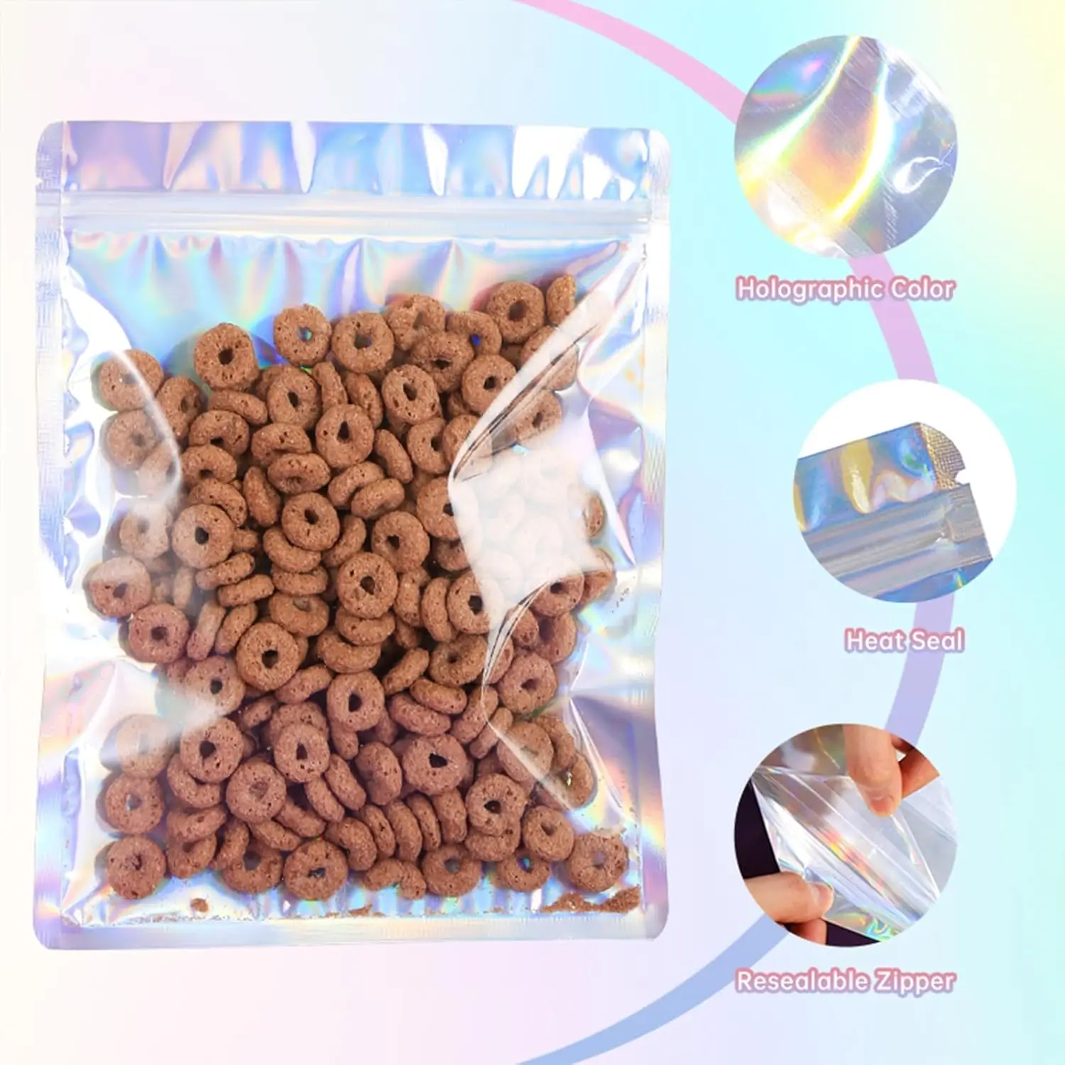 Holographic Bags 100pcs Mylar Bags 3x4 inches Resealable Bag with Party Favor Bag Coffee Storage for Small Business