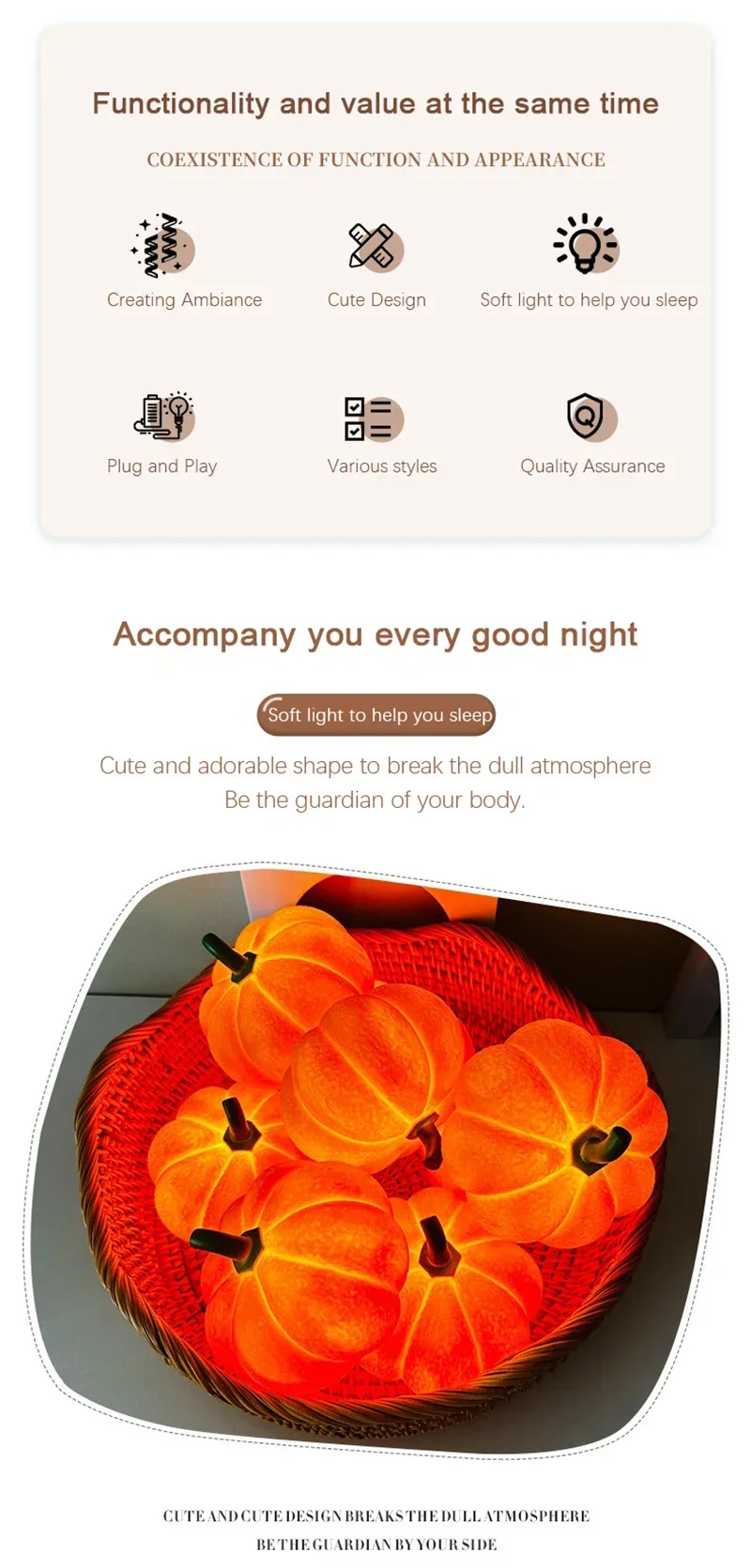 Lumora Halloween Pumpkin LED Night Light Front View