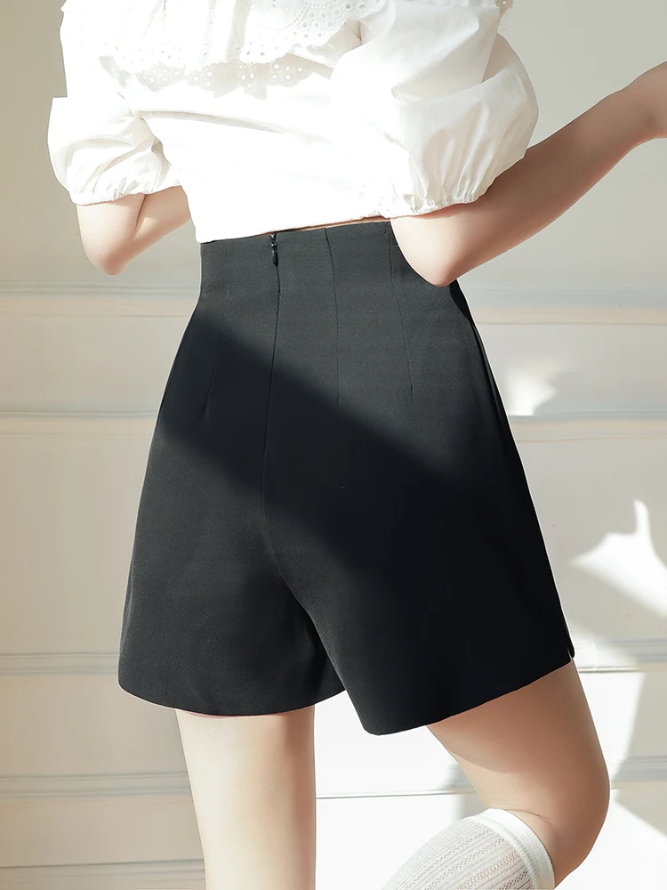 QOERLIN Black White Irregular Waist A-Line Wide Leg Shorts Loose Casual Plain Pocket Y2K Shorts Female 2023 New Korean Fashion