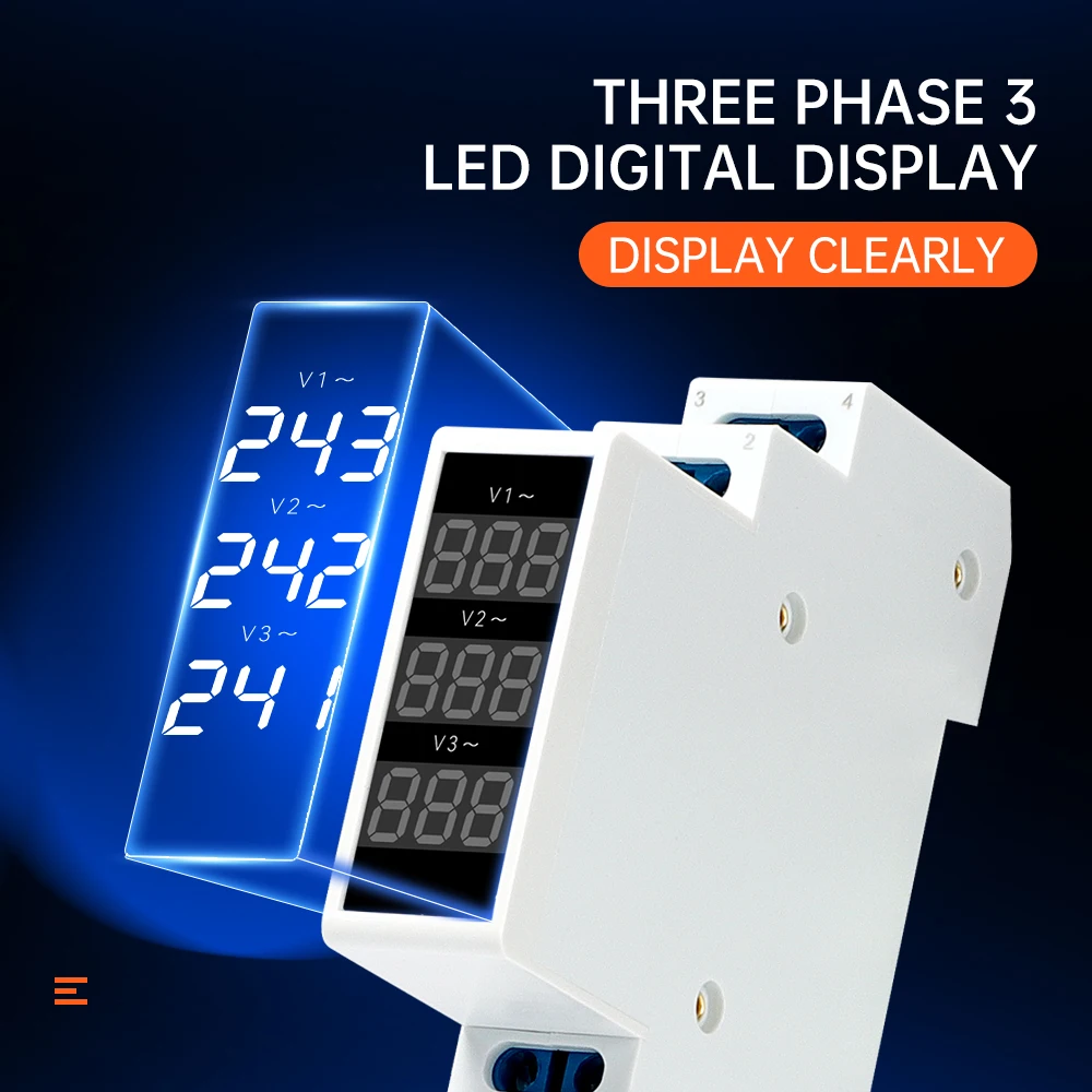 ETEK Modular Din Rail Voltage Meter Led Three-phase Digital Voltmeter Ac 80-500V 220v 230v 380v EKMV3