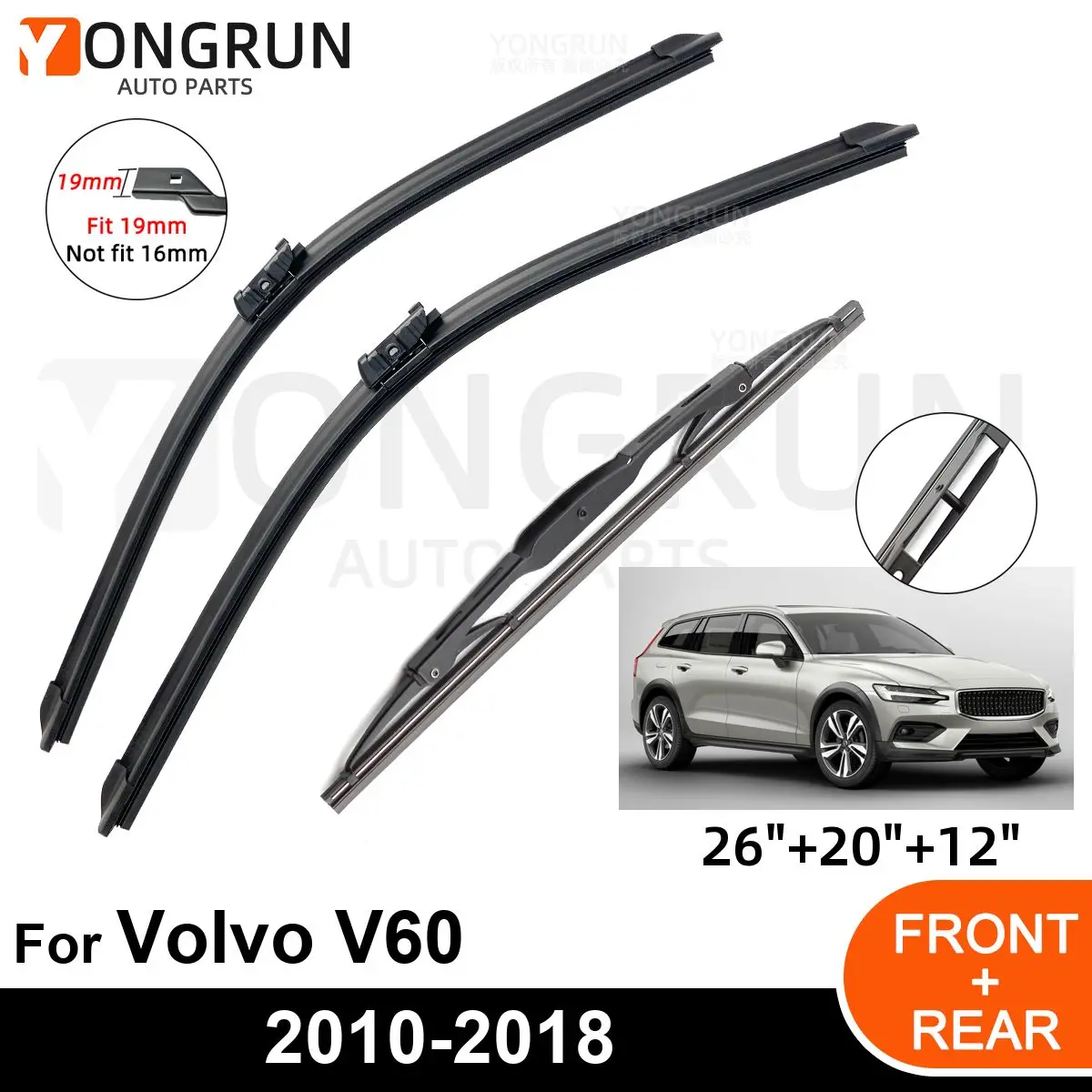 

Щетка стеклоочистителя для Volvo V60 Hatchback 2010-2018, 26/20/12 дюймов, 3 шт.