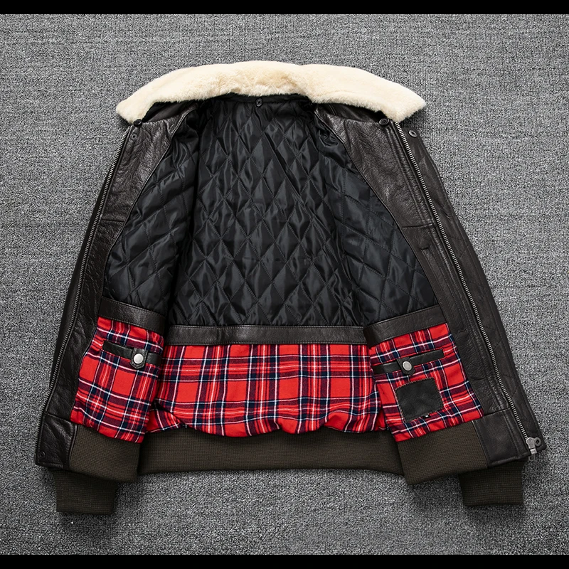 Description Picture 5 of itemPlus Size Bust 140cm Bomber Men Genuine Leather Jacket Natural Fur Collar Classic Casual G1 Real Cowhide Mens Coat Winter Warm