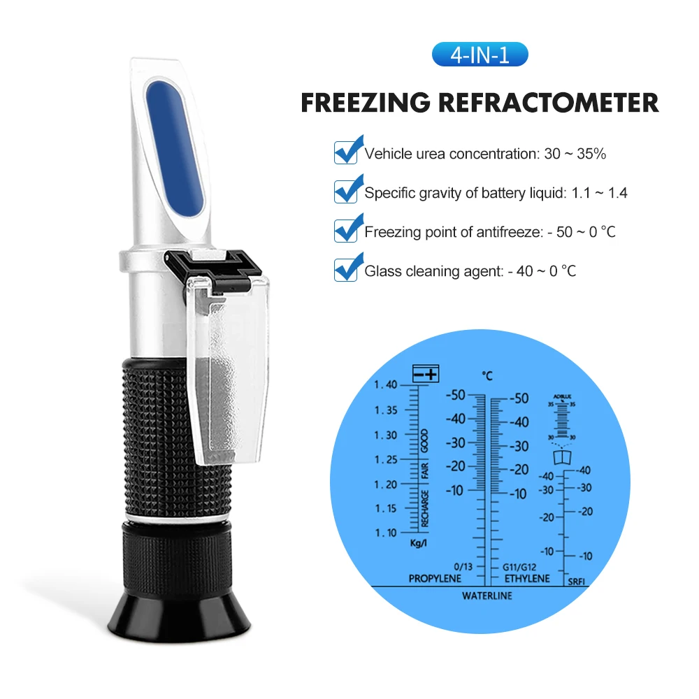 Antifreeze refractometer liquid refractometer hand held refractometer 4 in 1 refractometer antifreeze coolant tester ATC Adblue engine fluid propylene ethylene glycol detector car clean battery test