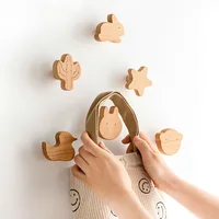 1PCS Solid Wood Hooks Cute Room Decor Animal Hook Wall Hanging Key Coat Hook Home Decoration Hanger Bathroom Kitchen Accessories 2