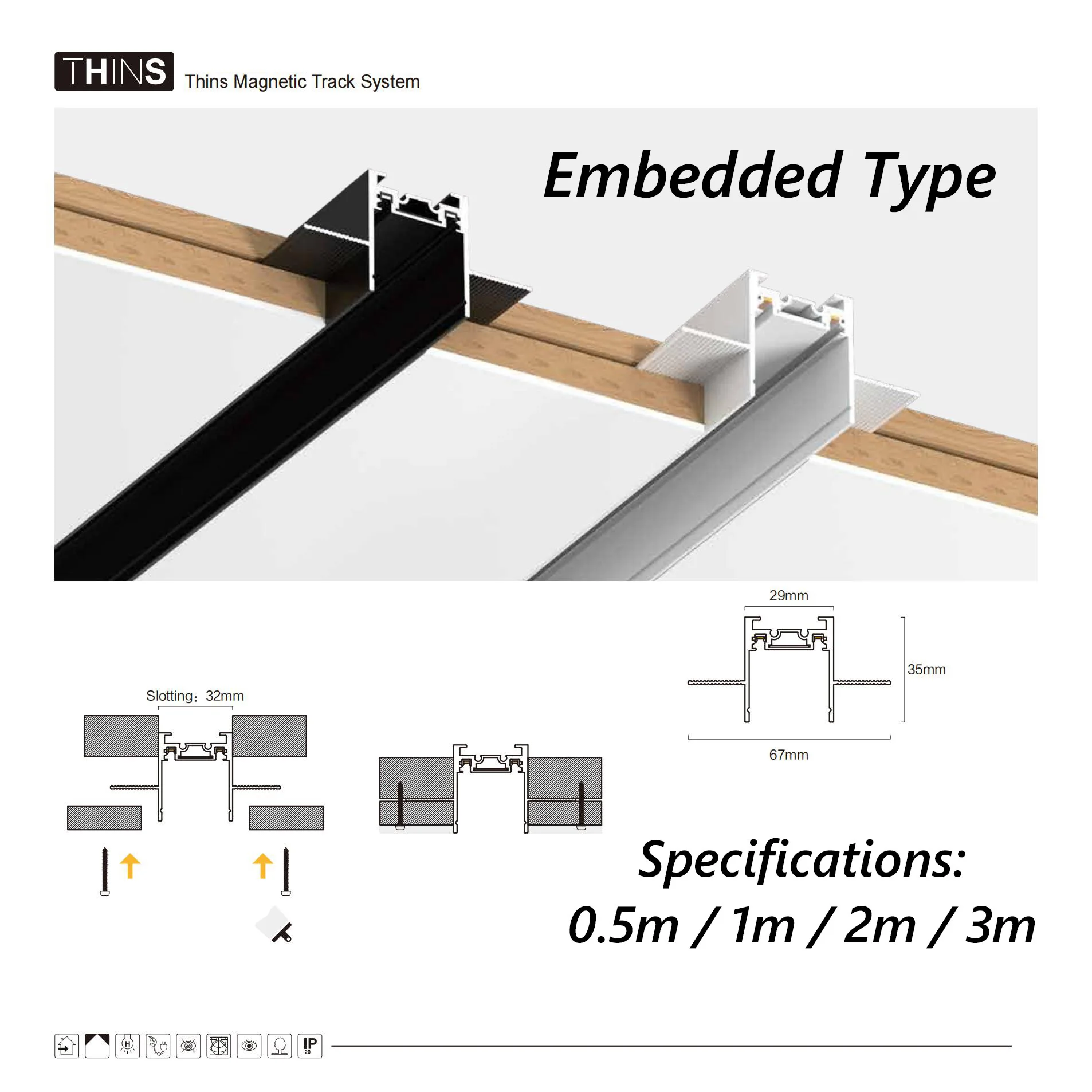 Description Picture 4 of itemUltra thin Magnetic Track Light 6MM Rail Surface Embedded Plastering Mount Spot LED Smart Tuya Zigbee Black White 1m/2m/2.5m