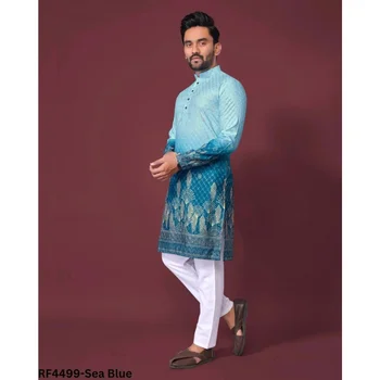 Stand Collar Muslim Shirt Men Clothes Folk Kaftan Musulman Kurta Indian Islamic Clothing National Printed Long Sleeve Shirts