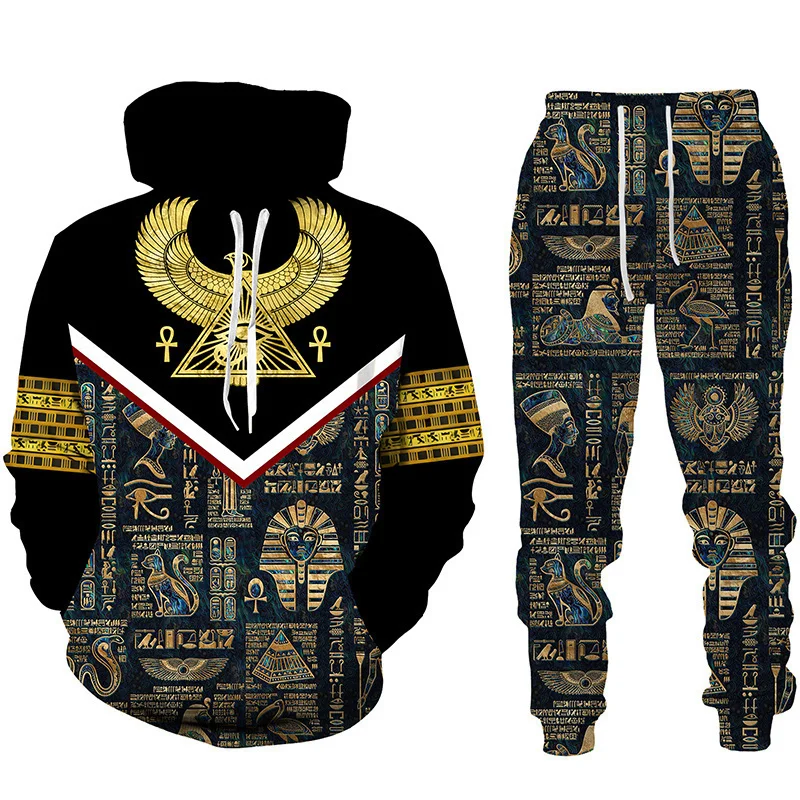 

2023 Men Tracksuit 2 Piece Set Egypt Ethnic Style Hoodie Autumn Long Sleeve Sportswear Daily Casual Streetwear Jogging Suit