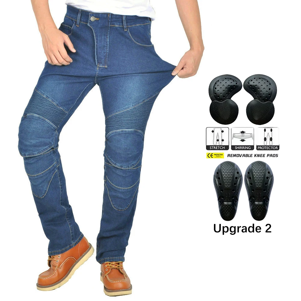 Men All Seasons Straight Elastic Denim Motorcycle Riding Pants Anti-fal Level 2 Gears Motorcycle Racing Pants motorcycle pants