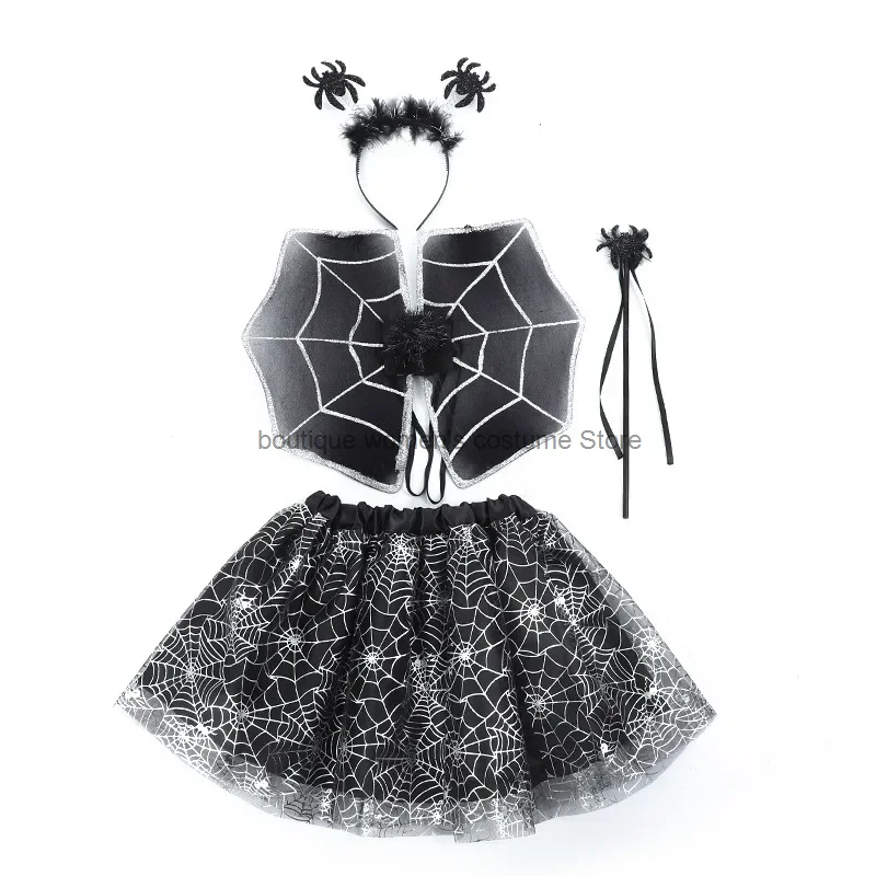 

Children Girl Spider Web Tutu Dress Cobweb Skirt Witch Wizard Hat Suit Party Dress Cosplay Halloween Costume
