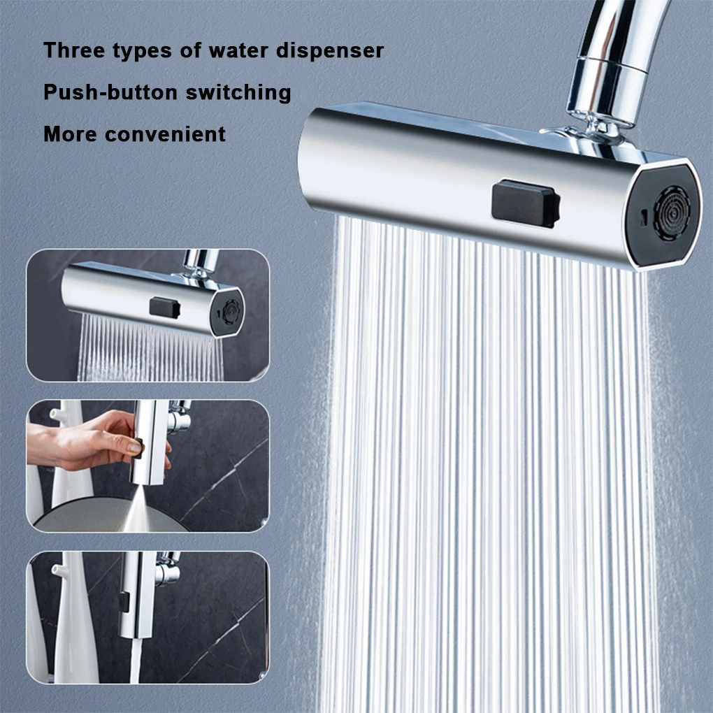 Waterfall Faucet Extension Adapter 360° Swivel Sprayer 3 Modes Waterfall Pressurized Bubbler Kitchen Bath Sprayer Tap Kits