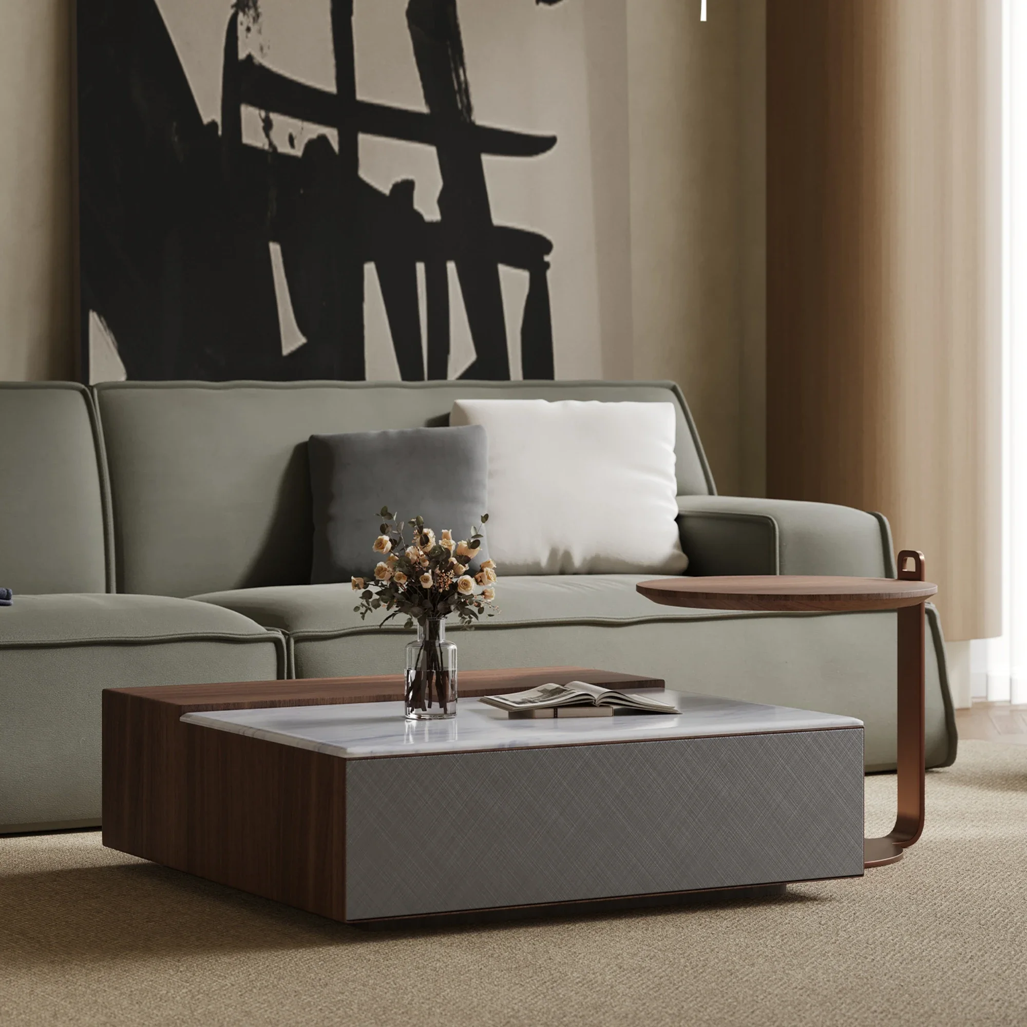 

Designer Creative Metallic Paint Square Coffee Table Combination Silent Style