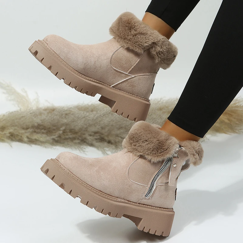 2022 Thick Plush Snow Boots Women Faux Suede Non-slip Winter Boots Woman Keep Warm Cotton Padded Shoes Platform Ankle Booties
