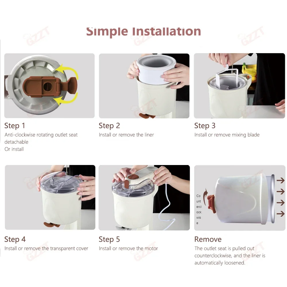 1L Barrel Ice Cream Cone Machine Children Homemade Fruit Ice Cream Cone Automatic Small Mini Household Ice Cream Maker 3
