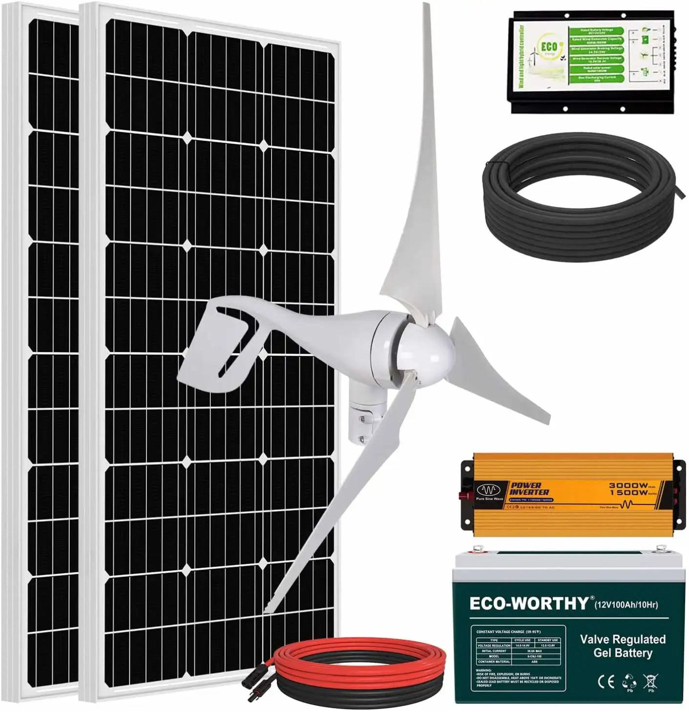 

800W Solar Wind Power Kit for Home/RV/Boat/Farm/Street Light and Off-Grid Appliances