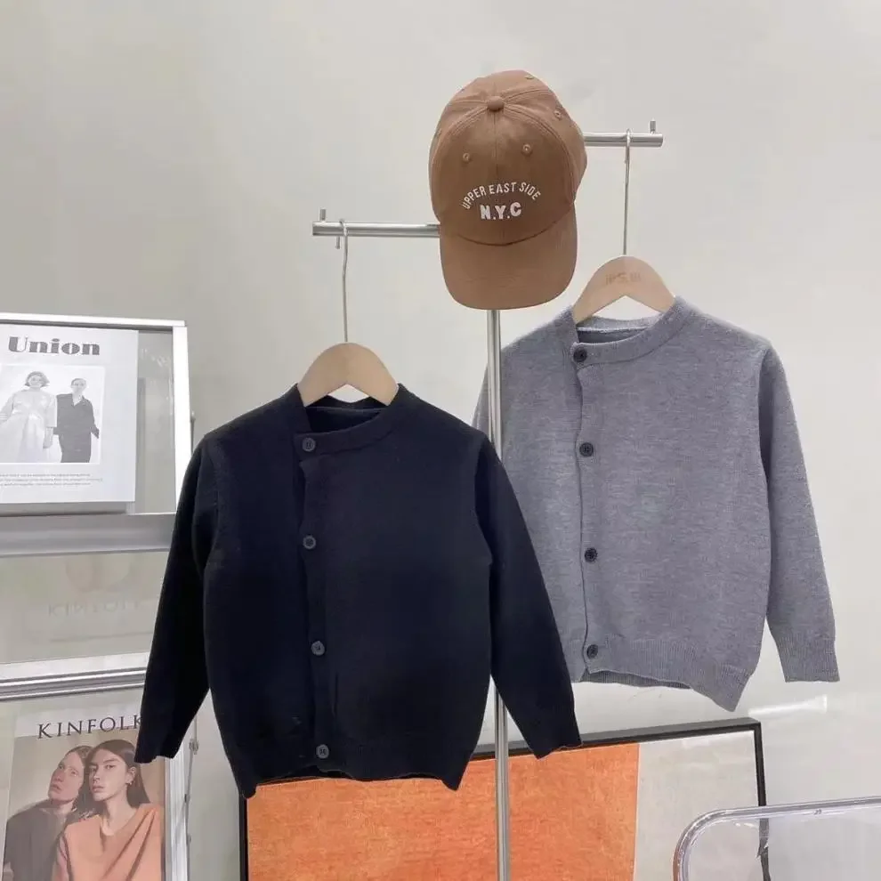 여아 및 남아용 니트 가디건, 불규칙 단추, 어린이 니트 스웨터, 단색, 겨울 용수철 가을, 아동복 스웨터, 80-140cm