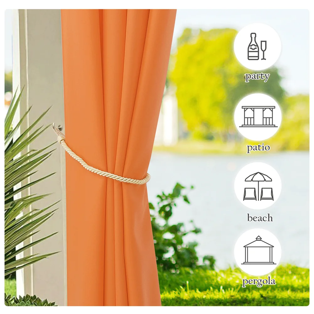 RYB HOME Outdoor Curtain Waterproof Extra Patio Windproof Energy Saving Top and Bottom Stainless Steel Grommets for Porch