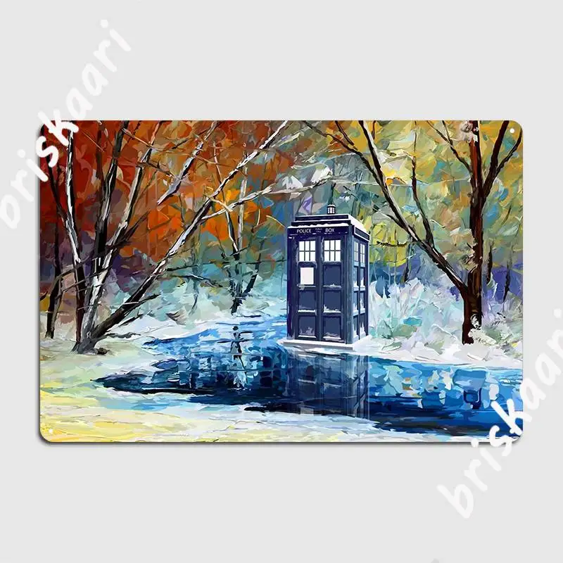 

Blue Phone Booth With Winter Views Metal Plaque Poster Plates Club Mural Vintage Tin Sign Poster