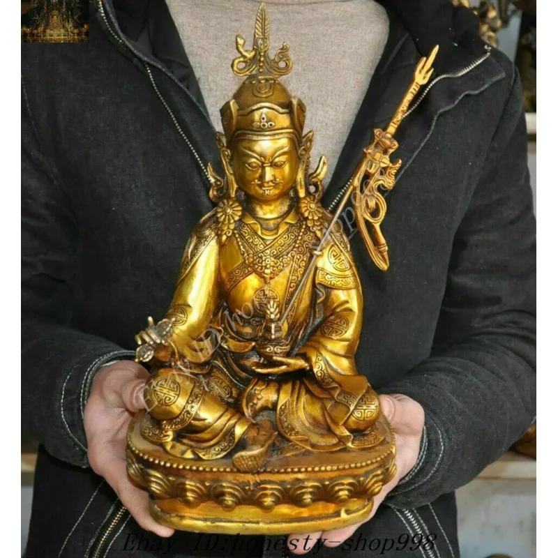 

12" Old Tibet Buddhism bronze Gilt Padmasambhava Guru Rinpoche Buddha God statue