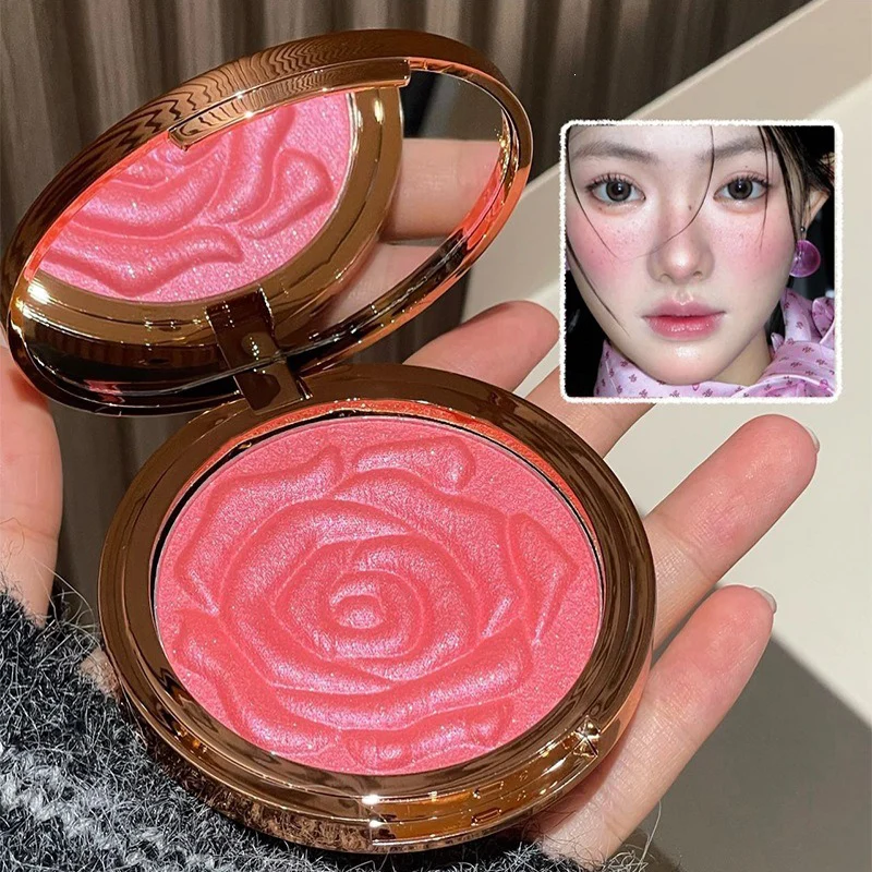Rosenfarbene Rouge-Highlighter-Palette mit Perlmuttschimmer, Hochglanz-Rouge in Kartoffelrosa_voghion.com