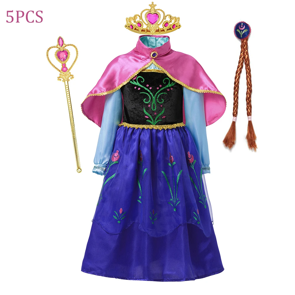 thumbnail image 1 of Disfraz de princesa Anna de Frozen de Disney para niños y niñas, vestido de Cosplay de fiesta de cumpleaños con capa, vestido de Halloween, 2024, 1 of 5