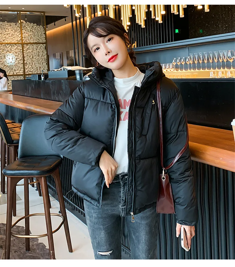 mulheres inverno casual simples casaco curto parkas outerwear coreano jaqueta engrossar quente com capuz para baixo casaco de algodão feminino
