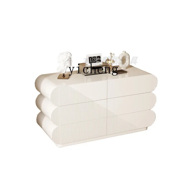 

ZC Cream Style Solid Wood Chest of Six Drawers Minimalist Bedroom Storage Chest of Drawer Living Room Entrance Locker