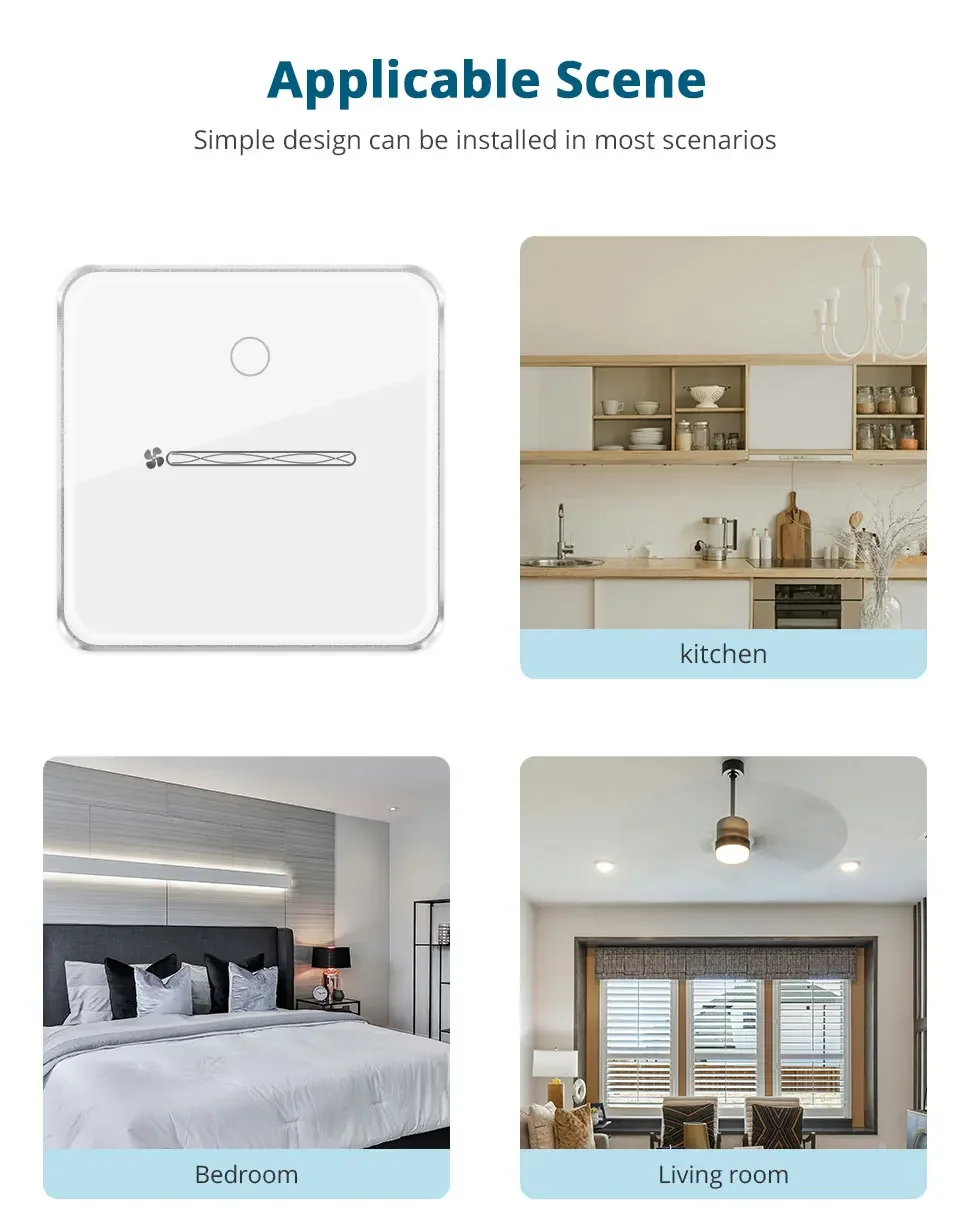 Zigbee Smart Fan Light Switch Neutral Required 1 Gang Touch Light Switch with Sl