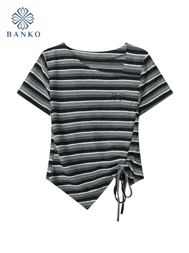 

Женский ассиметричный топ в полоску, с коротким рукавом, Y2K