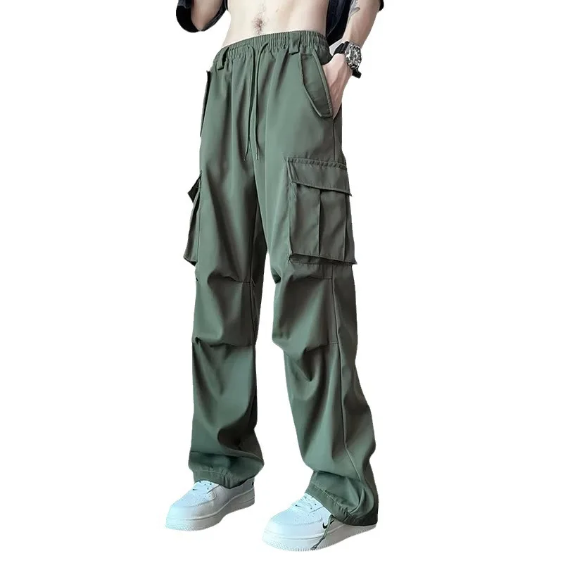 Solid Multi Pocket Work Wear Pants,Men's Summer Straight Leg Cargo Pants,Loose Casual Outdoor Pants,Men's Baggy Pants Streetwear